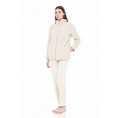 W1477 - White - ROBE ZIPPER FLEECE FLUFFY- (W1477)