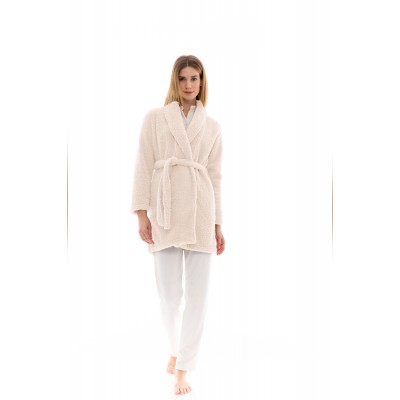 W1479 - White - ROBE FLEECE FLUFFY- (W1479)