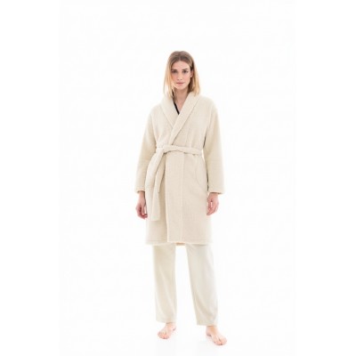 W1480 - White - ROBE LONG  FLEECE FLUFFY- (W1480)