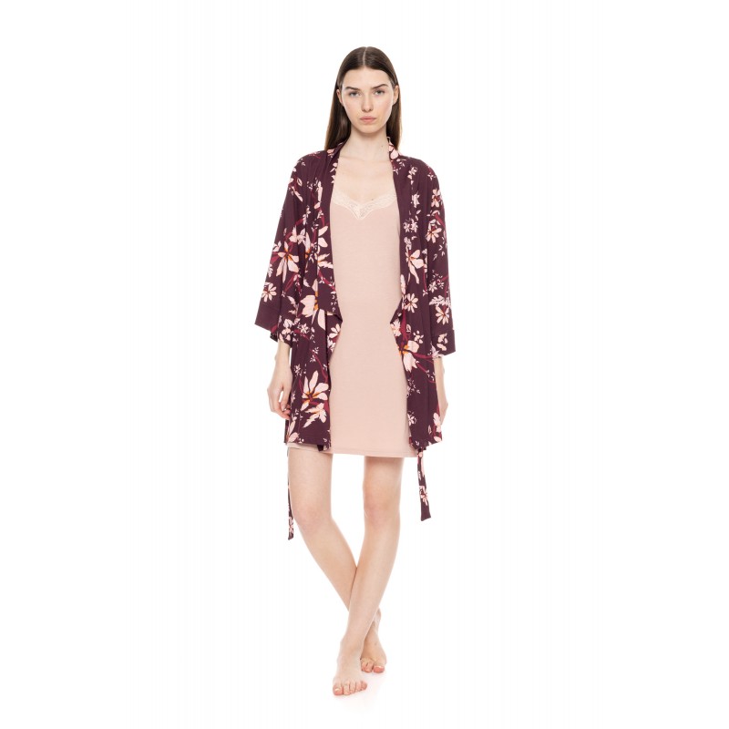 W1542 - Type - NIGHTGOWN SET 2 PCS MAGENDA FLOWER- (W1542) W1542 - Type - NIGHTGOWN SET 2 PCS MAGENDA FLOWER- (W1542)