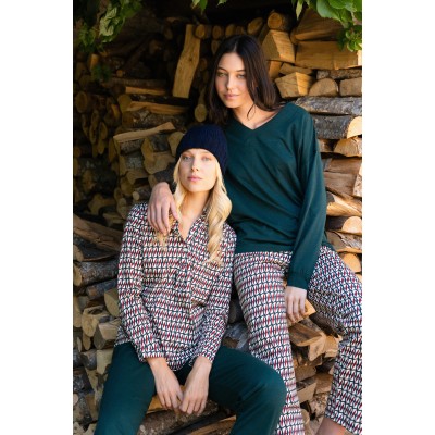 W1563 - Type - PYJAMA V FOREST GREEN GEO- (W1563)
