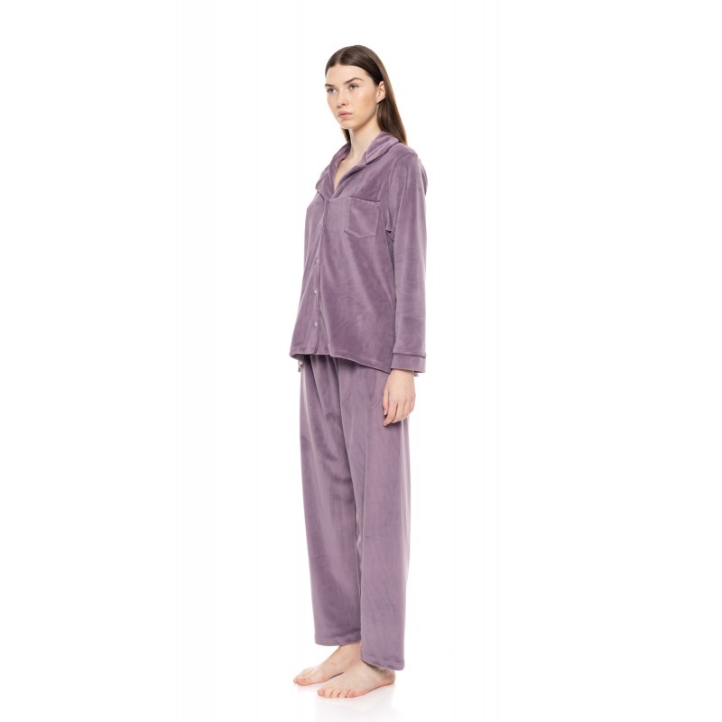 W1634 - Violete - PYJAMA BUTTONED SOFT VELVET- (W1634) W1634 - Violete - PYJAMA BUTTONED SOFT VELVET- (W1634)