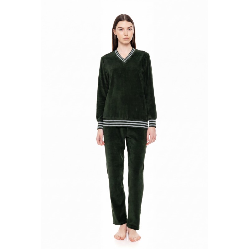 W1659 - Dark Green - HOMEWEAR V VELVET DETAIL- (W1659)