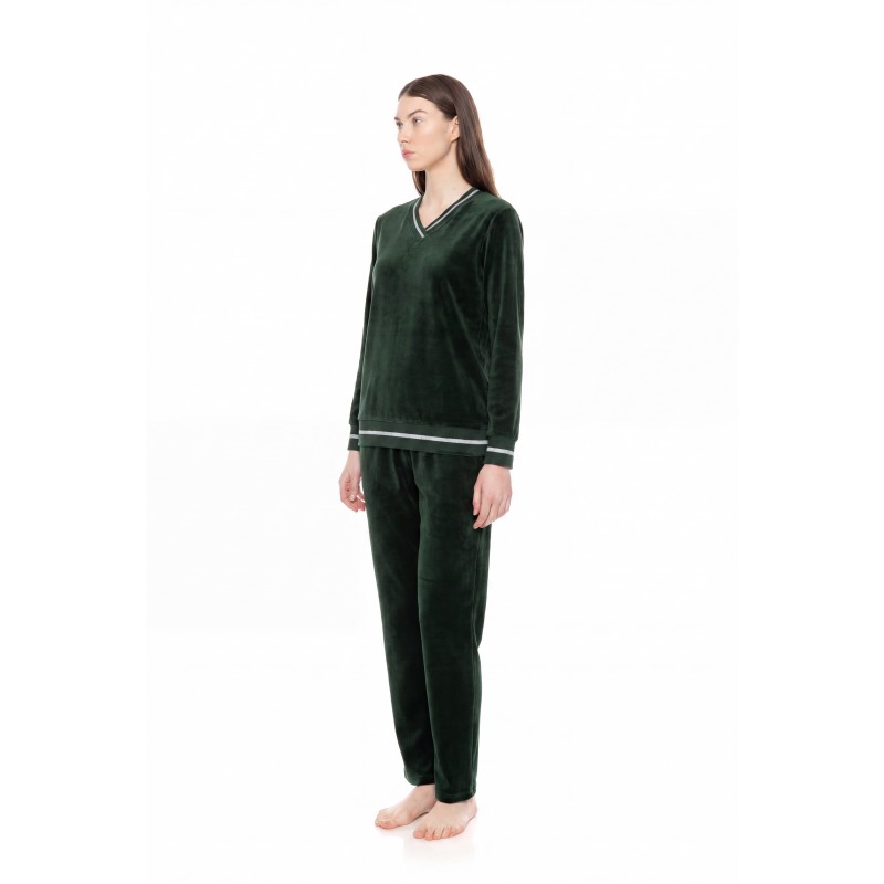 W1659 - Dark Green - HOMEWEAR V VELVET DETAIL- (W1659)