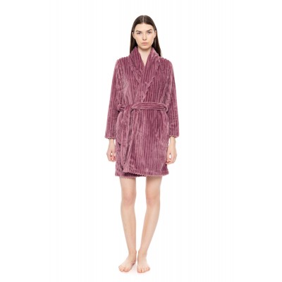 W1672 - Dusty Pink - ROBE FLEECE STRIPE- (W1672)