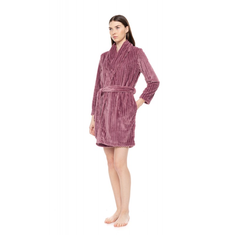 W1672 - Dusty Pink - ROBE FLEECE STRIPE- (W1672)