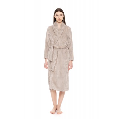 W1673 - Dusty Pink - ROBE LONG FLEECE STRIPE- (W1673)