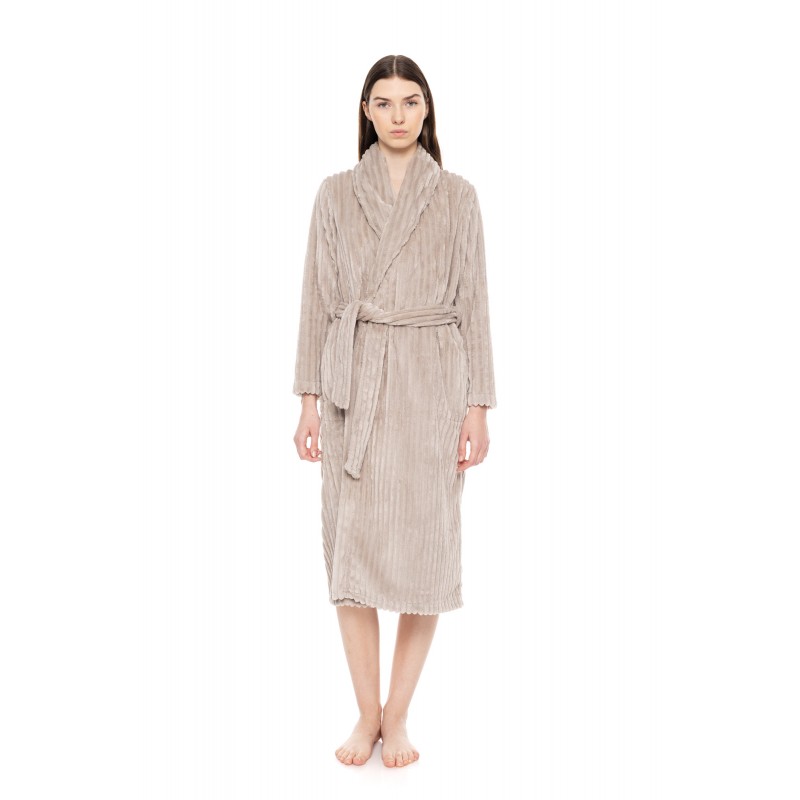 W1673 - Dusty Pink - ROBE LONG FLEECE STRIPE- (W1673)