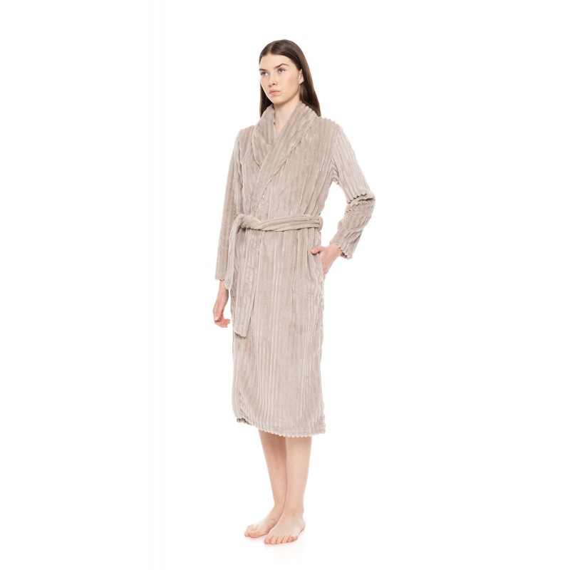 W1673 - Dusty Pink - ROBE LONG FLEECE STRIPE- (W1673)