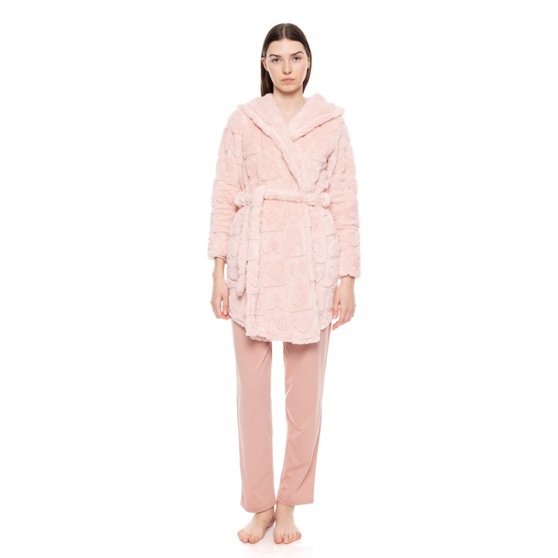 W1682 - White - ROBE HOOD FLEECE LOVE- (W1682)