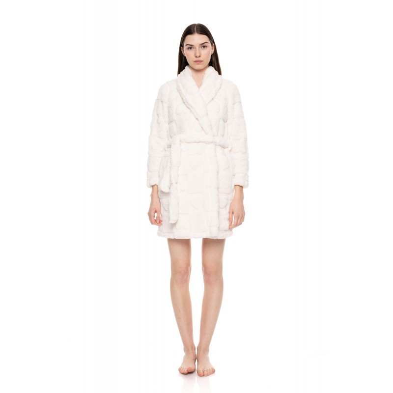 W1683 - White - ROBE FLEECE LOVE- (W1683)