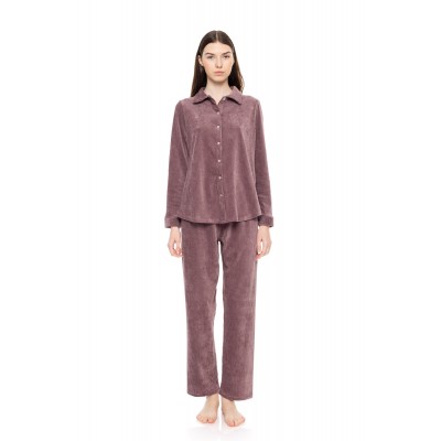 W1686 - Violete - PYJAMA BUTTONED VELVET STRIPE- (W1686)