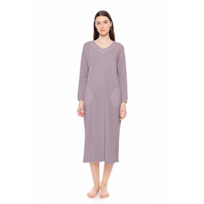 W1691 - Violete - NIGHTGOWN LONG VELVET STRIPE- (W1691)