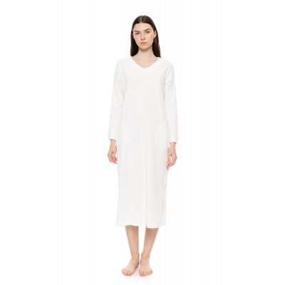 W1691 - White - NIGHTGOWN LONG VELVET STRIPE- (W1691)