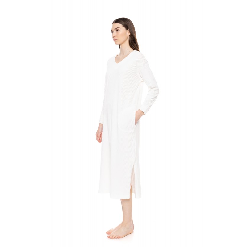 W1691 - White - NIGHTGOWN LONG VELVET STRIPE- (W1691) W1691 - White - NIGHTGOWN LONG VELVET STRIPE- (W1691)