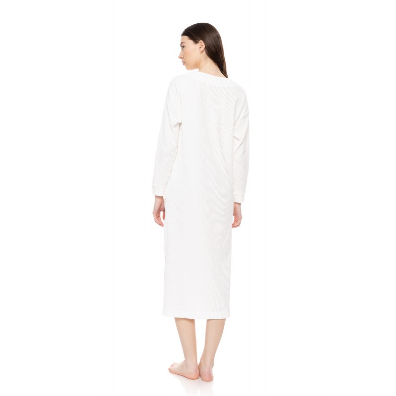 W1691 - White - NIGHTGOWN LONG VELVET STRIPE- (W1691) W1691 - White - NIGHTGOWN LONG VELVET STRIPE- (W1691)