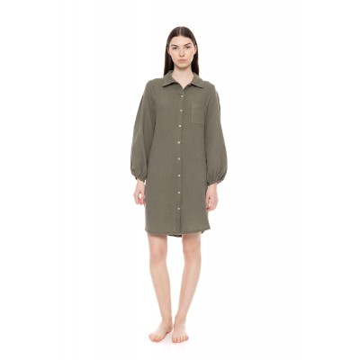 W1698 - Oil Green - NIGHTGOWN BUTTONED ELEGANT- (W1698)