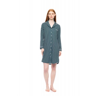 W1752 - Type - NIGHTGOWN BUTTONED GREEN FOREST STRIPES- (W1752)