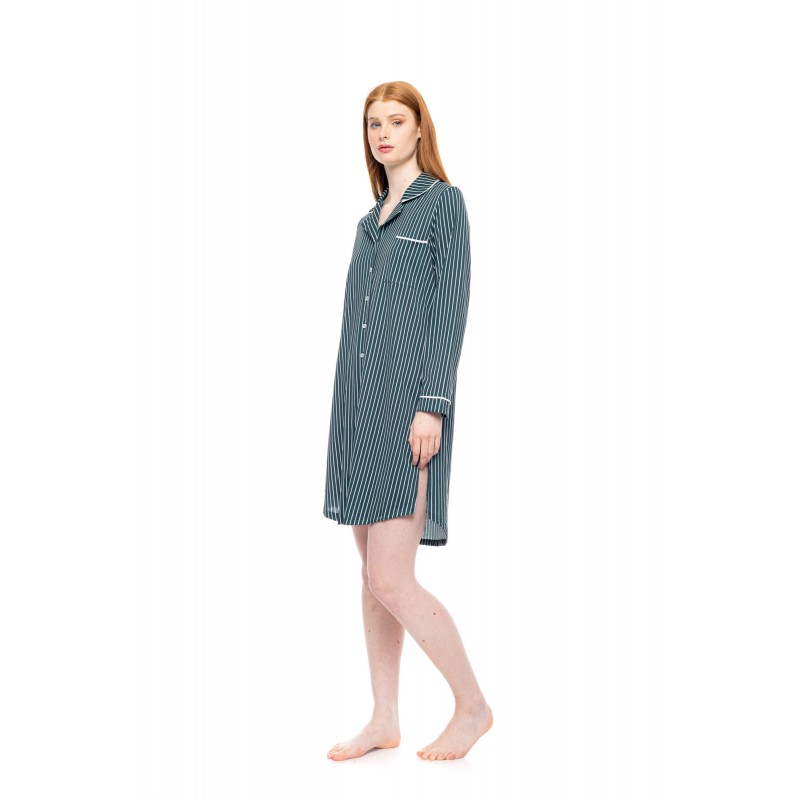 W1752 - Type - NIGHTGOWN BUTTONED GREEN FOREST STRIPES- (W1752) W1752 - Type - NIGHTGOWN BUTTONED GREEN FOREST STRIPES- (W1752)