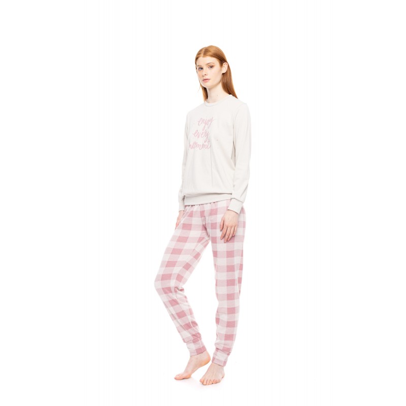 W1789 - Off White - PYJAMAS JACQUARD ROSE PLAID- (W1789) W1789 - Off White - PYJAMAS JACQUARD ROSE PLAID- (W1789)
