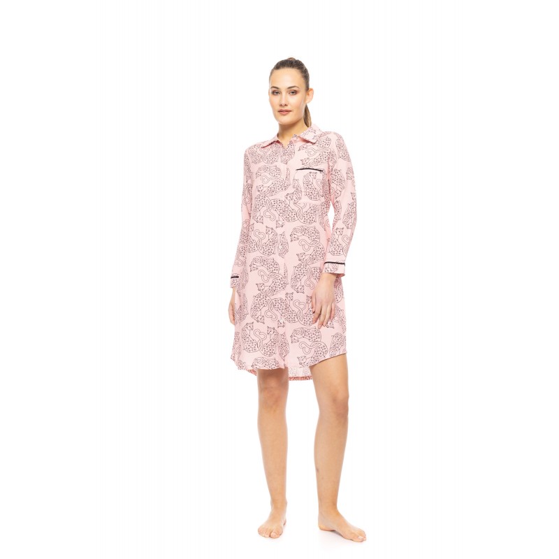 W1803 - Type - NIGHTGOWN BUTTONED ROSE LEOPARD- (W1803) W1803 - Type - NIGHTGOWN BUTTONED ROSE LEOPARD- (W1803)