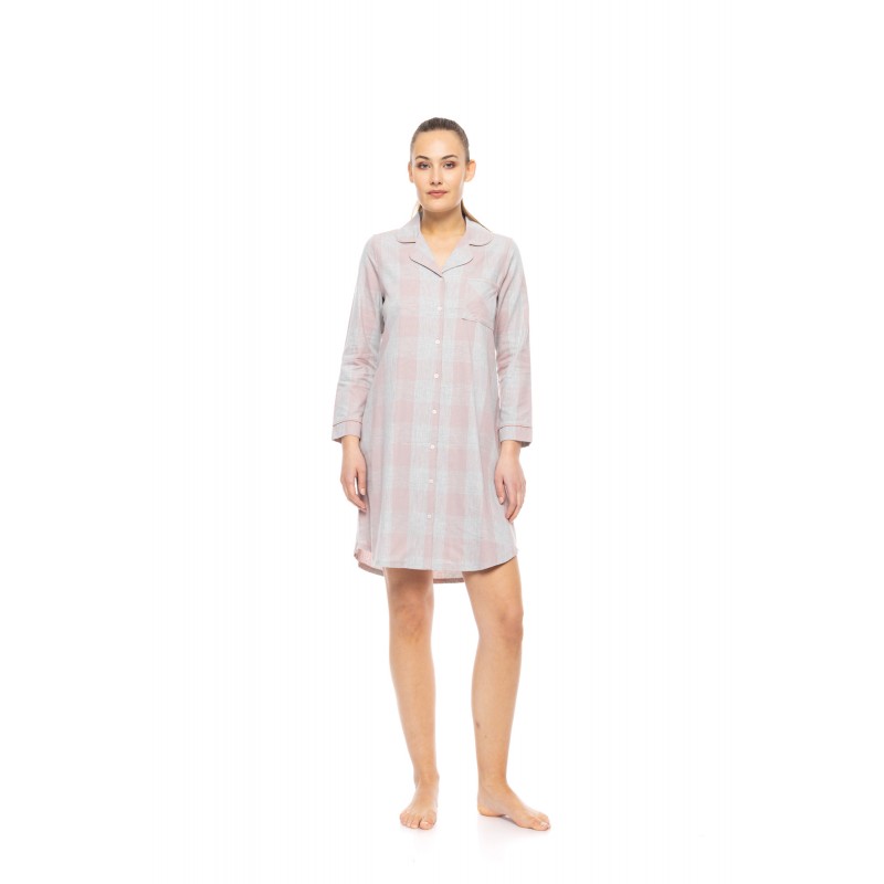 W1835 - Type - NIGHTGOWN BUTTONED SOFT ROSE PLAID- (W1835)