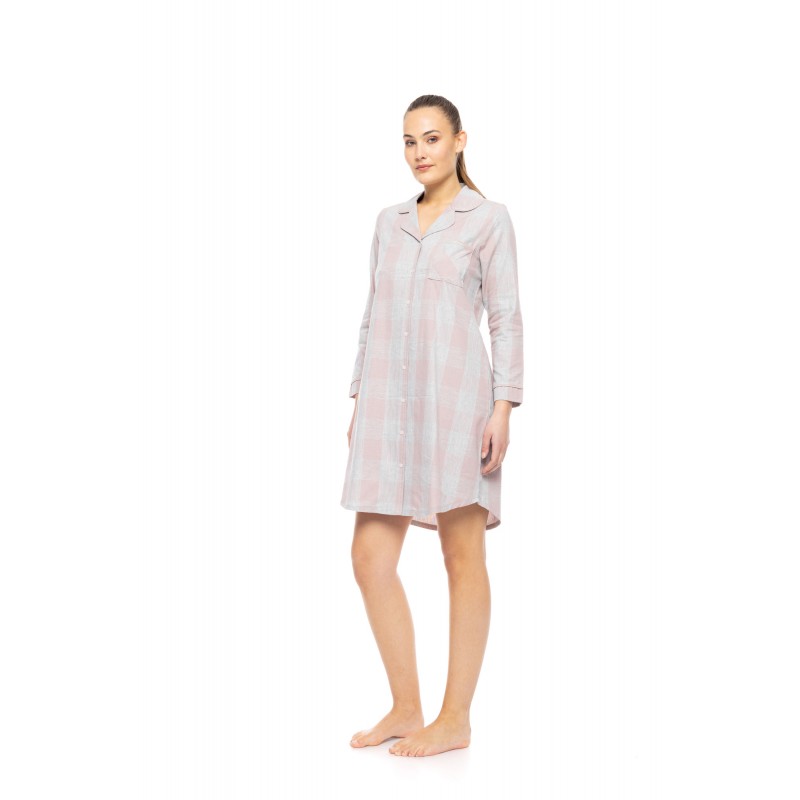 W1835 - Type - NIGHTGOWN BUTTONED SOFT ROSE PLAID- (W1835)