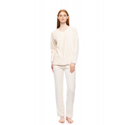 W1857 - Off White - LOUNGEWEAR VELVET STRIPES- (W1857)