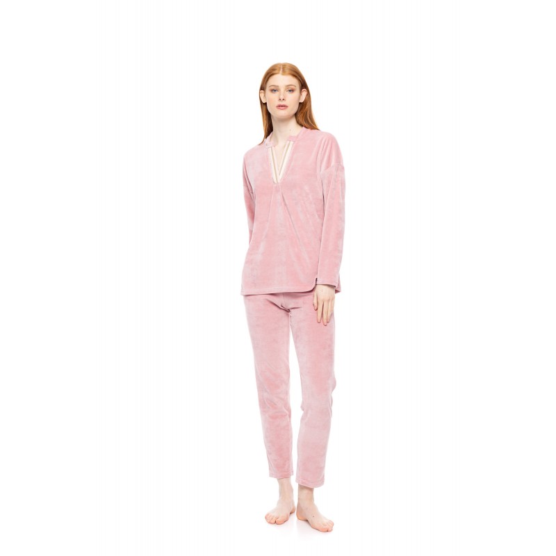 W1859 - Dusty Pink - LOUNGEWEAR VELVET PETIT STRIPE- (W1859) W1859 - Dusty Pink - LOUNGEWEAR VELVET PETIT STRIPE- (W1859)