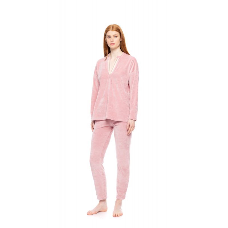 W1859 - Dusty Pink - LOUNGEWEAR VELVET PETIT STRIPE- (W1859) W1859 - Dusty Pink - LOUNGEWEAR VELVET PETIT STRIPE- (W1859)