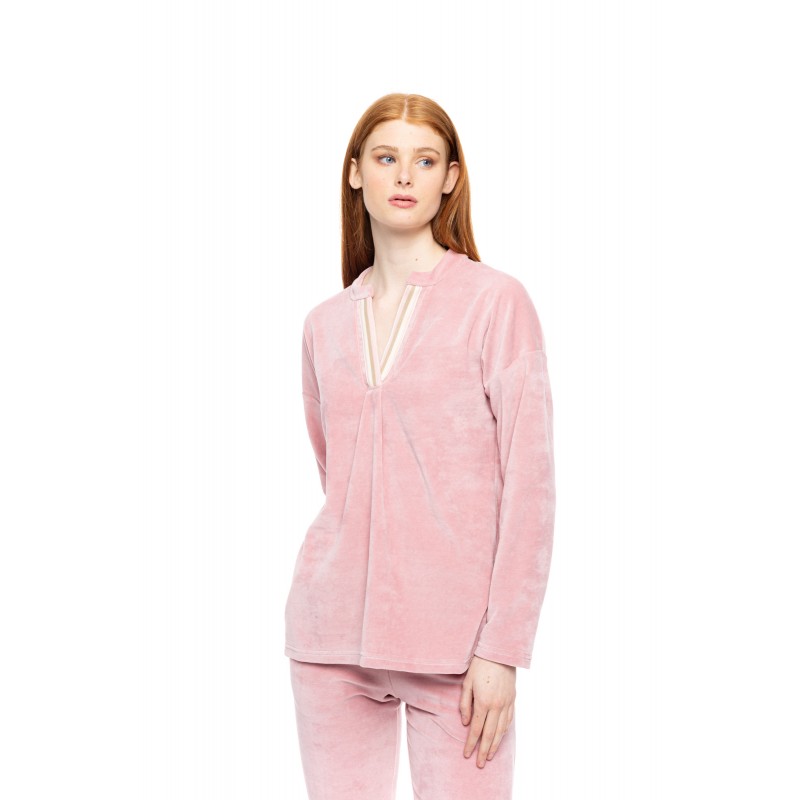 W1859 - Dusty Pink - LOUNGEWEAR VELVET PETIT STRIPE- (W1859) W1859 - Dusty Pink - LOUNGEWEAR VELVET PETIT STRIPE- (W1859)
