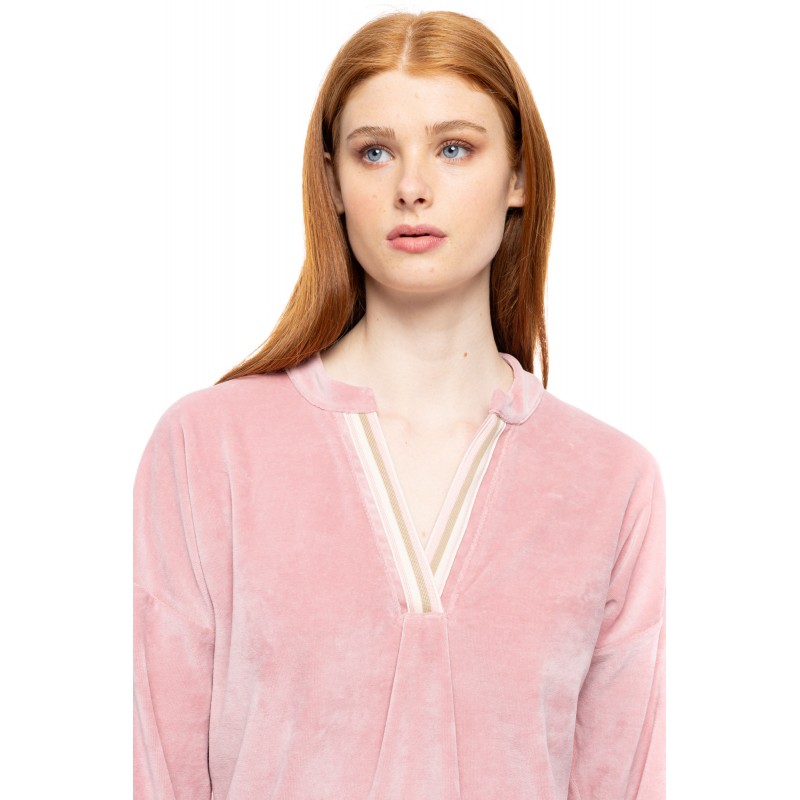 W1859 - Dusty Pink - LOUNGEWEAR VELVET PETIT STRIPE- (W1859) W1859 - Dusty Pink - LOUNGEWEAR VELVET PETIT STRIPE- (W1859)