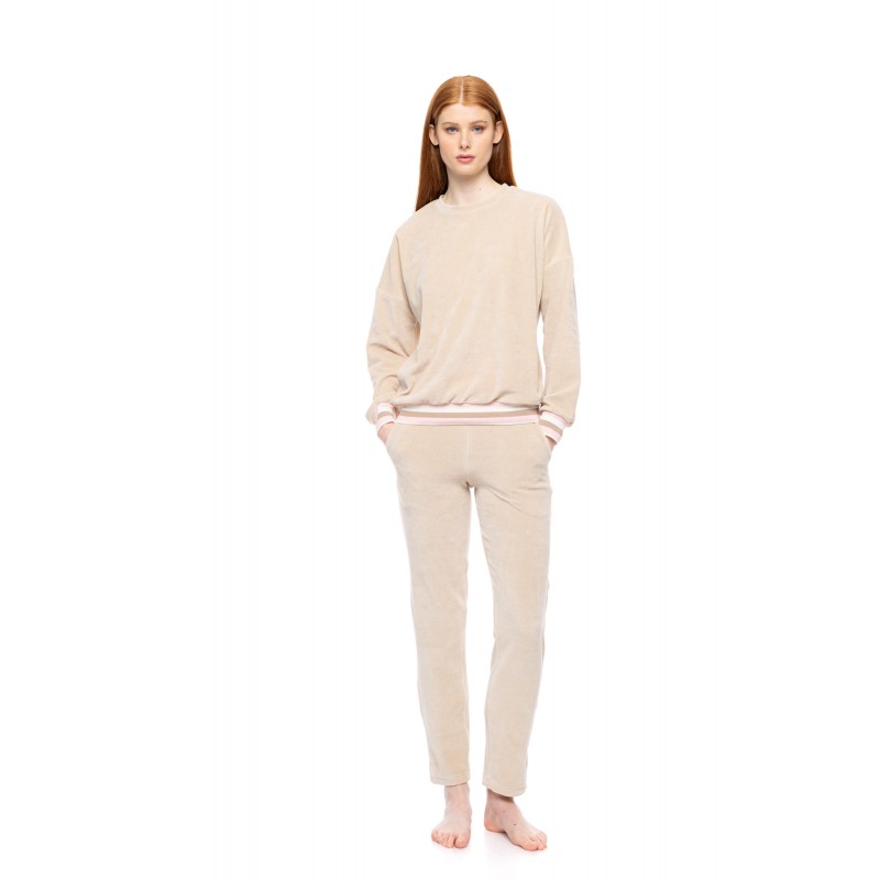 W1861 - Sand - LOUNGEWEAR VELVET PETIT STRIPE- (W1861) W1861 - Sand - LOUNGEWEAR VELVET PETIT STRIPE- (W1861)
