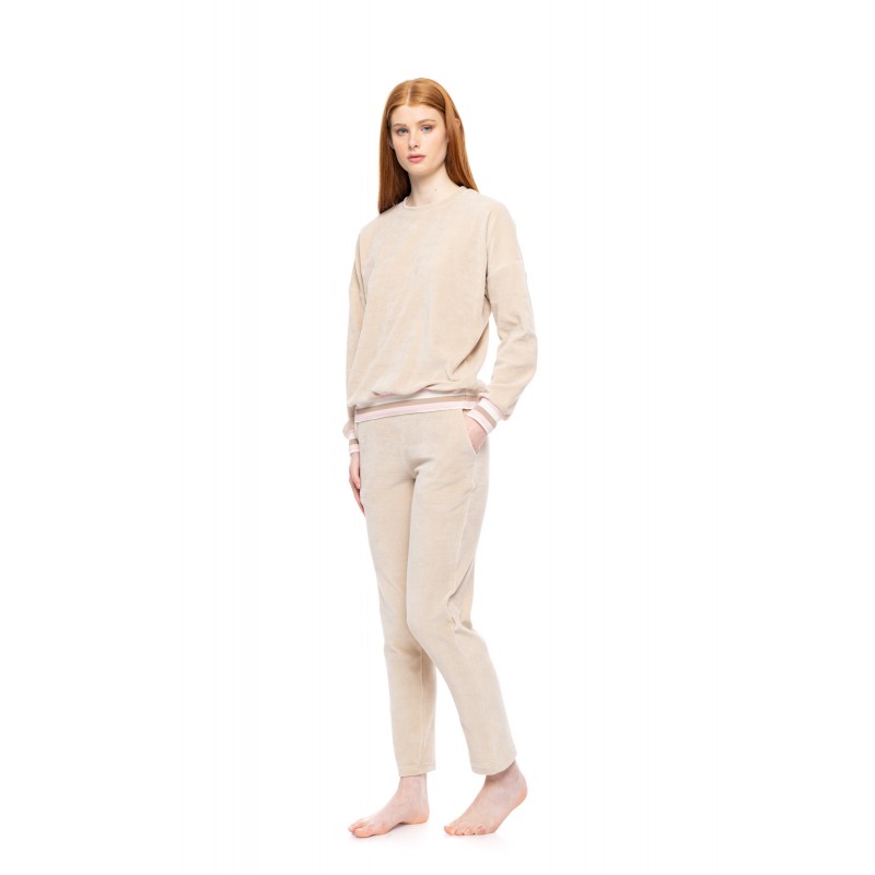 W1861 - Sand - LOUNGEWEAR VELVET PETIT STRIPE- (W1861) W1861 - Sand - LOUNGEWEAR VELVET PETIT STRIPE- (W1861)