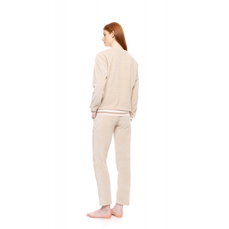 W1861 - Sand - LOUNGEWEAR VELVET PETIT STRIPE- (W1861) W1861 - Sand - LOUNGEWEAR VELVET PETIT STRIPE- (W1861)
