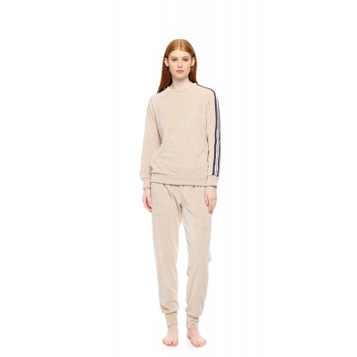 W1867 - Sand - LOUNGEWEAR VELVET OFF WHITE STRIPE- (W1867)