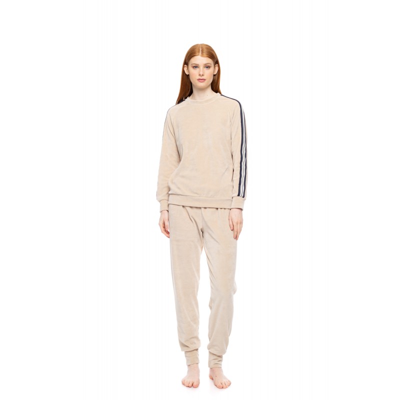 W1867 - Sand - LOUNGEWEAR VELVET OFF WHITE STRIPE- (W1867) W1867 - Sand - LOUNGEWEAR VELVET OFF WHITE STRIPE- (W1867)