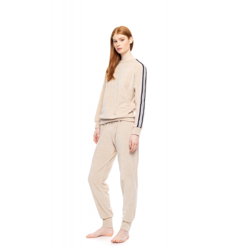 W1867 - Sand - LOUNGEWEAR VELVET OFF WHITE STRIPE- (W1867) W1867 - Sand - LOUNGEWEAR VELVET OFF WHITE STRIPE- (W1867)