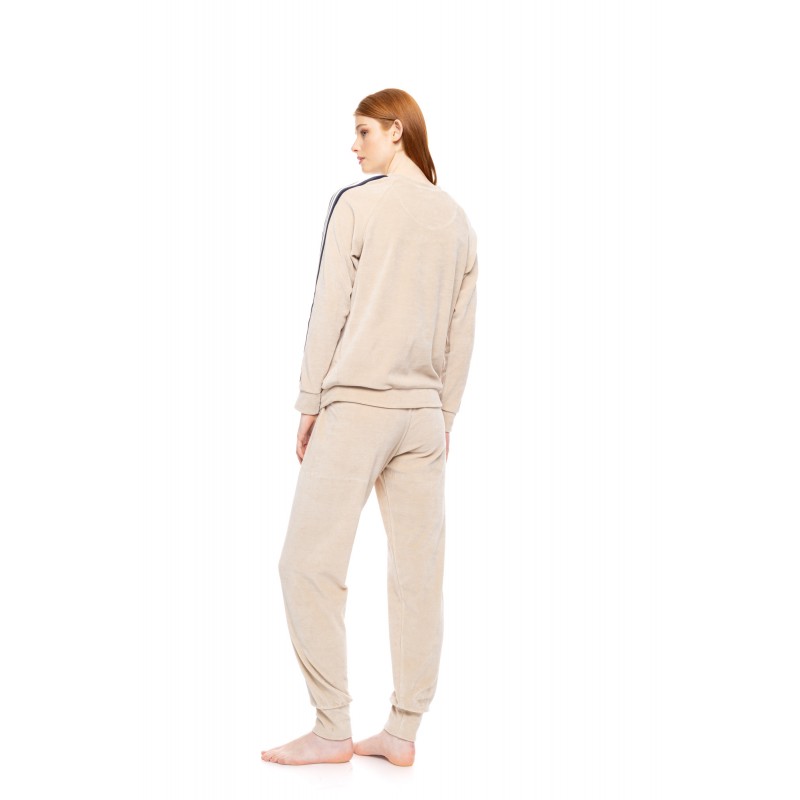 W1867 - Sand - LOUNGEWEAR VELVET OFF WHITE STRIPE- (W1867) W1867 - Sand - LOUNGEWEAR VELVET OFF WHITE STRIPE- (W1867)
