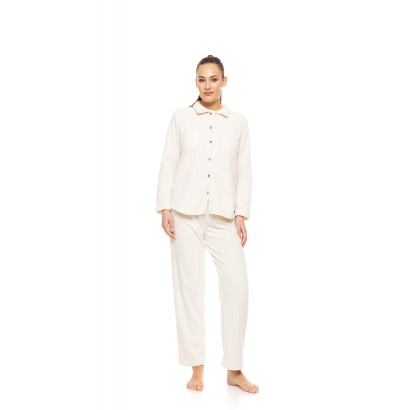 W1878 - White - PYJAMA FLEECE STRIPE- (W1878) W1878 - White - PYJAMA FLEECE STRIPE- (W1878)