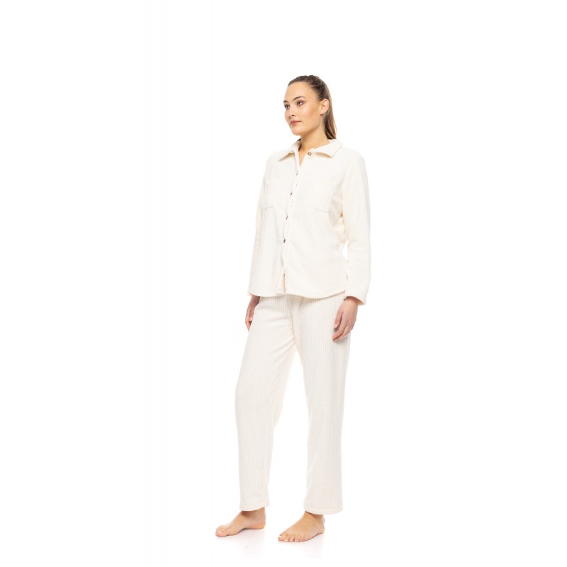 W1878 - White - PYJAMA FLEECE STRIPE- (W1878) W1878 - White - PYJAMA FLEECE STRIPE- (W1878)