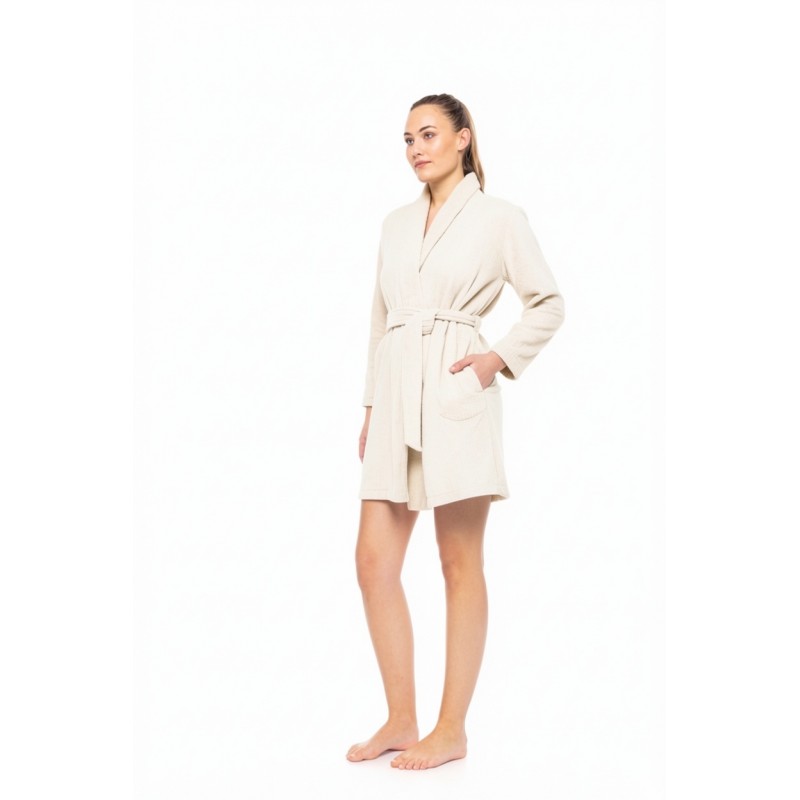 W1879 - White - ROBE FLEECE STRIPE- (W1879) W1879 - White - ROBE FLEECE STRIPE- (W1879)