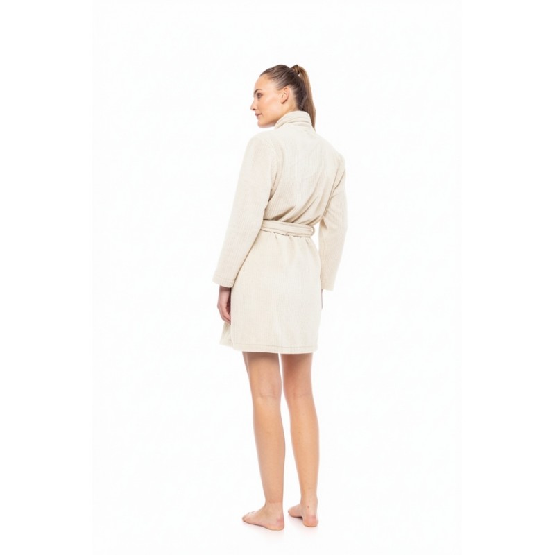 W1879 - White - ROBE FLEECE STRIPE- (W1879) W1879 - White - ROBE FLEECE STRIPE- (W1879)