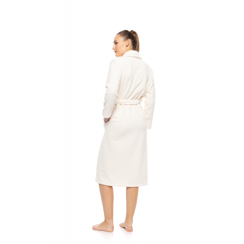 W1880 - White - ROBE LONG FLEECE STRIPE- (W1880)