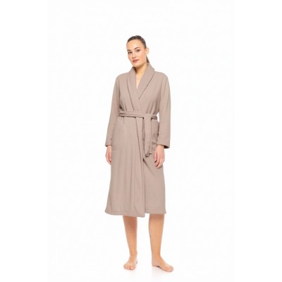 W1880 - Sand - ROBE LONG FLEECE STRIPE- (W1880) W1880 - Sand - ROBE LONG FLEECE STRIPE- (W1880)