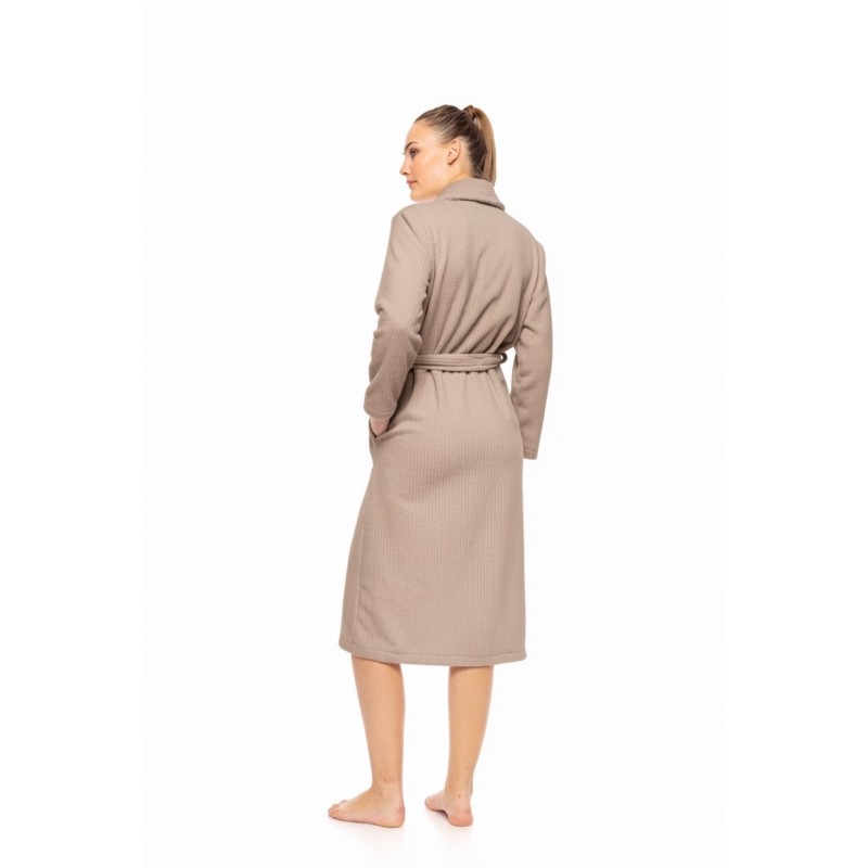 W1880 - Sand - ROBE LONG FLEECE STRIPE- (W1880) W1880 - Sand - ROBE LONG FLEECE STRIPE- (W1880)
