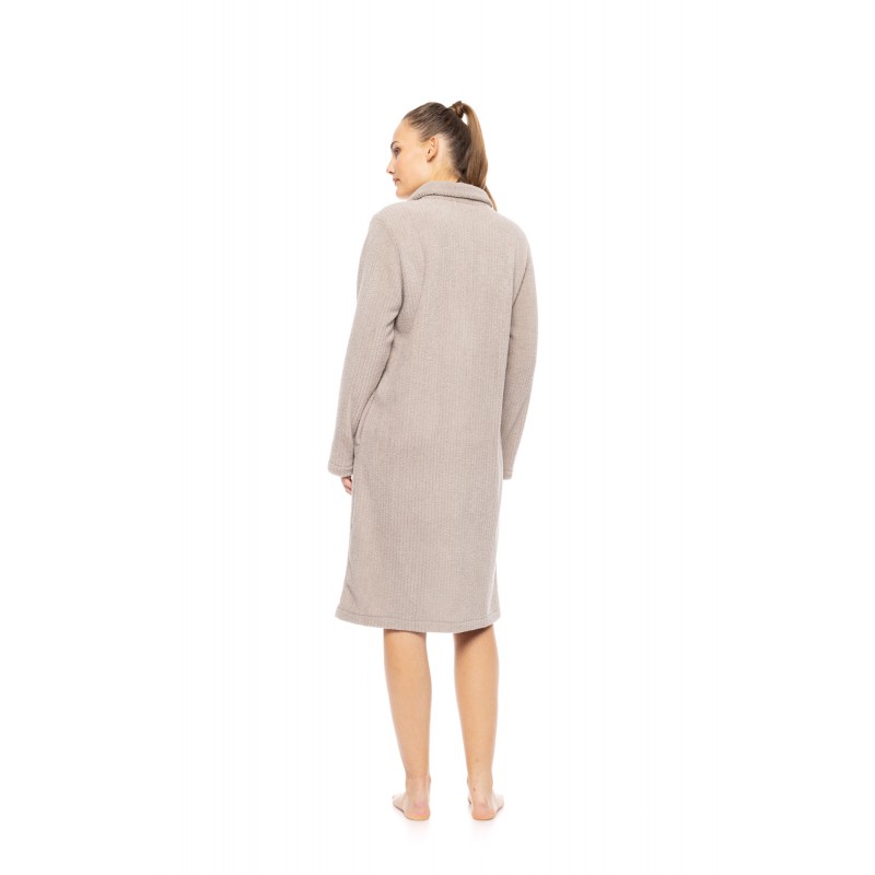 W1882 - Sand - ROBE ZIPPER FLEECE STRIPE- (W1882) W1882 - Sand - ROBE ZIPPER FLEECE STRIPE- (W1882)