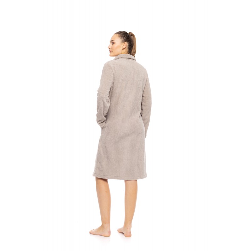 W1882 - Sand - ROBE ZIPPER FLEECE STRIPE- (W1882) W1882 - Sand - ROBE ZIPPER FLEECE STRIPE- (W1882)