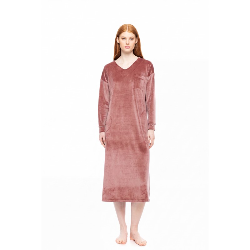 W1891 - Dusty Pink - NIGHTGOWN LONG SOFT VELVET- (W1891) W1891 - Dusty Pink - NIGHTGOWN LONG SOFT VELVET- (W1891)