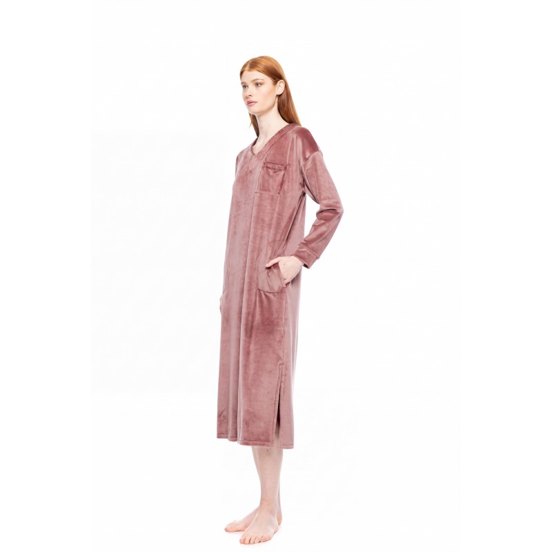 W1891 - Dusty Pink - NIGHTGOWN LONG SOFT VELVET- (W1891) W1891 - Dusty Pink - NIGHTGOWN LONG SOFT VELVET- (W1891)